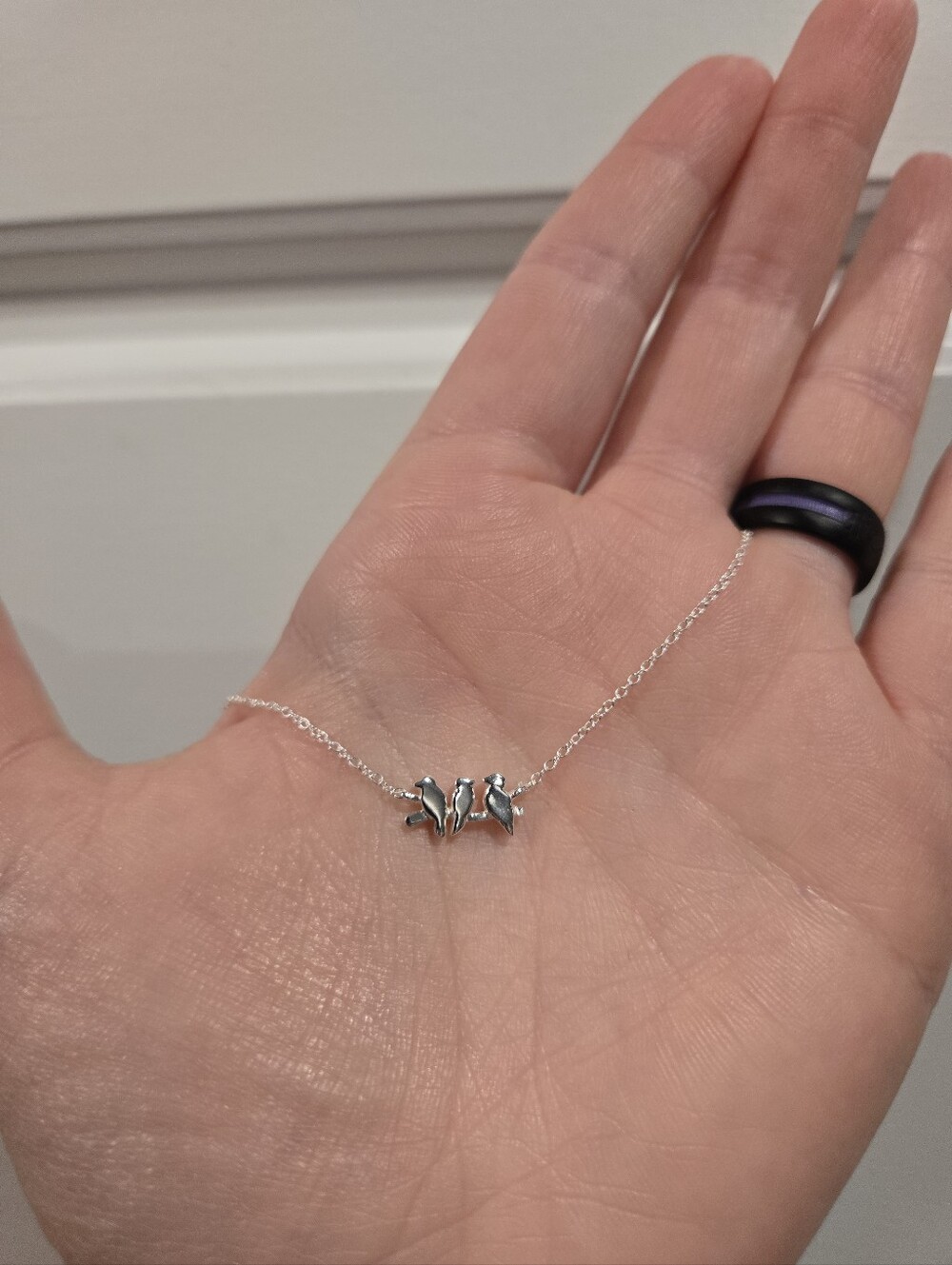 Sterling Silver Bird Trio Necklace - Silver